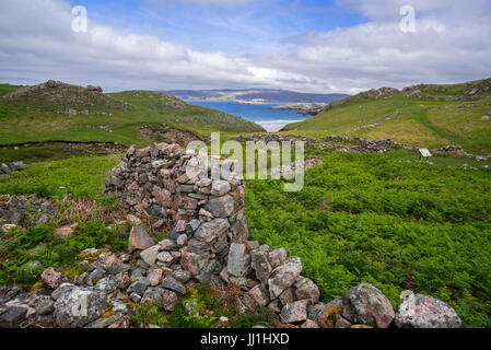 Ceannabeinne, blühende Gemeinde bis der Highland Clearances 1842, ruiniert jetzt Dorf in der Nähe von Durness, Sutherland, Schottisches Hochland, Schottland, UK Stockfoto