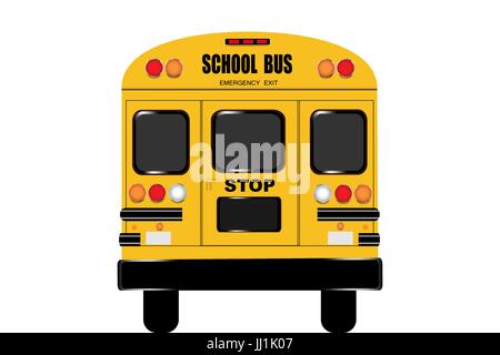 Blick auf die gesamte Rückseite des den Schulbus auf dem weißen Hintergrund isoliert Stock Vektor