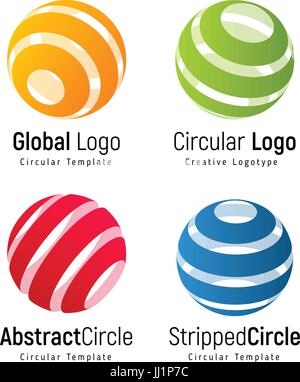 Orange global Logo Vorlage, grüne runden einfach Logo, rot abstrakt Kreis Firmenschild, blaue runde Form abgestreift. Wirbel-Vektor-Icons set Stock Vektor