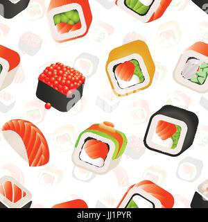 Sushi und Brötchen Musterdesign, japanisches Essen Backround Vektorgrafik. Verpackung-Vorlage Stock Vektor