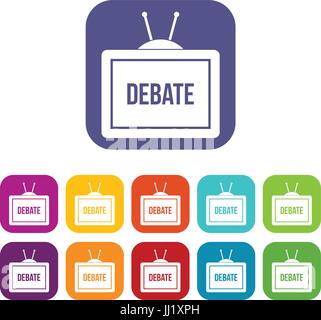 Flache Fernseher mit der Aussprache Inschrift icons Stock Vektor