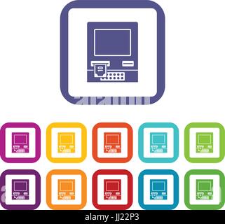 ATM Bank Geldautomat Icons set flach Stock Vektor