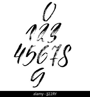 Satz von kalligraphischen Tinte zahlen. Trockenen Pinsel Schriftzug. Vektor-Illustration. Stock Vektor