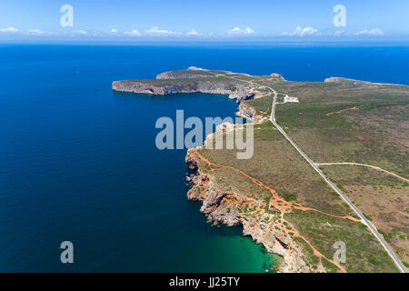 Luftaufnahme der Kap St. Vincent (Cabo de Sao Vincente), in Sagres, Algarve, Portugal Stockfoto