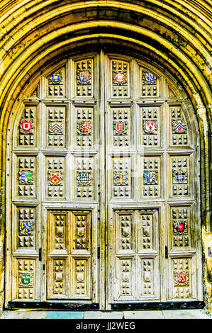 Oxford, Fahrrad an der Wand der Bodleian Library, in der Nähe der Eingangstür; Fahrrad Vor Dem Eingang Zur Bodleian Bibliothek Stockfoto