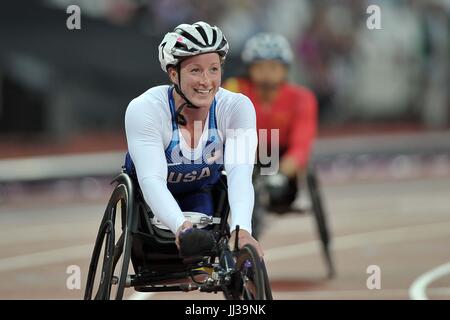 Stratford, UK. 17. Juli 2017. Tatjana McFadden (USA) in den Frauen 400m T54. Para Leichtathletik-Weltmeisterschaften. London-Olympia-Stadion. Queen Elizabeth Olympic Park. Stratford. London. VEREINIGTES KÖNIGREICH.  Bildnachweis: Sport In Bilder/Alamy Live-Nachrichten Stockfoto