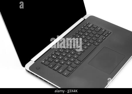 Schlankes, modernes Business Laptop auf weißem Hintergrund mit Reflektion Stockfoto