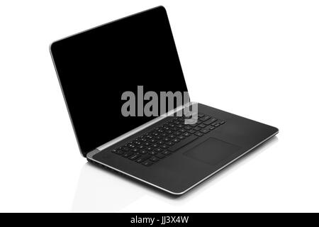 Schlankes, modernes Business Laptop auf weißem Hintergrund mit Reflektion Stockfoto