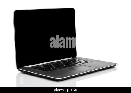 Schlankes, modernes Business Laptop auf weißem Hintergrund mit Reflektion Stockfoto