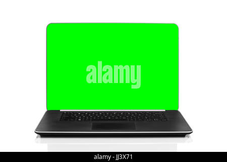 Schlankes, modernes Business Laptop auf weißem Hintergrund mit Reflektion Stockfoto