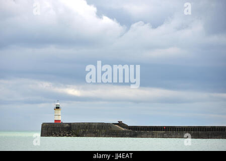 Leuchtturm und Mole im Hafen von Newhaven, East Sussex Stockfoto