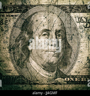 Nahaufnahme der Grunge-Stil-hundert-Dollar-Schein Stockfoto