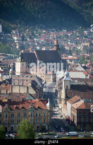 Panoramablick auf Brasov Center aus der Zitadelle, Siebenbürgen, Rumänien Stockfoto