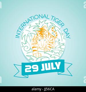 Kalender für jeden Tag am 29. Juli. Grußkarte. Feiertag - internationale Tiger. Symbol in der linearen Stil Stock Vektor