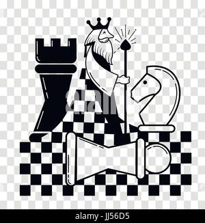 Symbol des globalen Schachspiels mit der Welt in Form von Schachkönig mit Figuren Stock Vektor