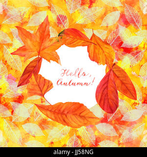 Hallo, lässt Herbst Aquarell Design mit lebendigen fallen Stockfoto