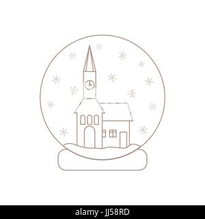 Vector Abbildung: Rathaus mit Uhr und das Haus innen Glaskugel mit Schnee. Design Element für Postkarte, Einladung, Banner oder Flyer i Stock Vektor