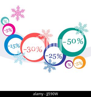 Vektor-Illustration von verschiedenen Rabatten für Märkte und Geschäfte. Bezeichnung für Shop. Weihnachtsverkauf. Stock Vektor