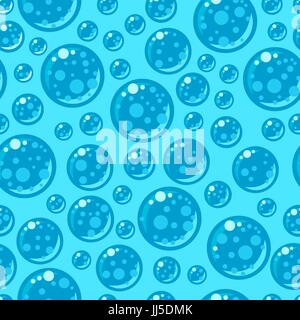 Nahtlose Muster mit Seifenblasen im flachen Stil auf blauem Hintergrund. Stock Vektor