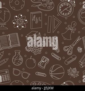 Zurück zu Schule Musterdesign, hand zeichnen, doodle Stil. Endlose Briefpapierhintergrund. Bildung Linie wiederholende Textur. Vektor-Illustration. Stock Vektor