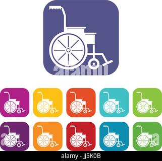 Rollstuhl-Symbole gesetzt Vektor-Illustration im flachen Stil In den Farben rot, blau, grün und andere Stock Vektor