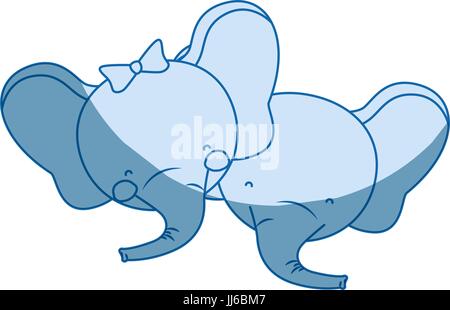 blaue Farbe schattieren Silhouette Karikatur Gesichter der Elefant Paar Tier Glück Ausdruck Stock Vektor