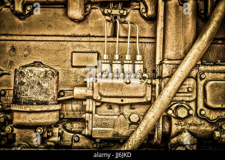 eine alte veraltete Dieselmotor, Dieselmotor closeup Stockfoto