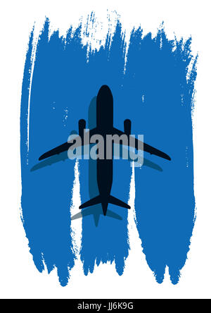 Kontur eines Flugzeuges in den abstrakten Himmel. Stockfoto