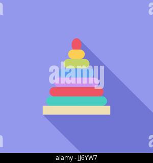 Pyramide-Spielzeug-Symbol. Flache Vektor zugehörige Symbol mit langen Schatten für Web und mobile Anwendungen. Es ist einsetzbar als - Logo, Symbol, Piktogramm, Infografik el Stock Vektor
