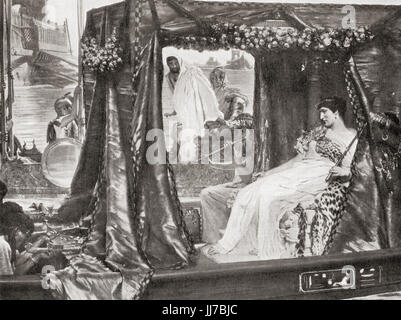 Das Treffen von Antonius und Kleopatra in Tarsus, Türkei 41 v. Chr..  Cleopatra VII Philopator, 69-30 v. Chr..  Letzte aktive Herrscher der ptolemäischen Ägypten.  Marcus Antonius, 83 v. Chr. – 30 v. Chr., aka Mark oder Marc Antony.  Römischer Politiker und General.  Hutchinson Geschichte der Nationen veröffentlichte 1915. Stockfoto