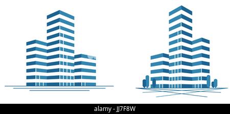 Moderne Stadt, Wolkenkratzer-Logo. Bauwesen, Symbol oder Etikett. Vektor-illustration Stock Vektor