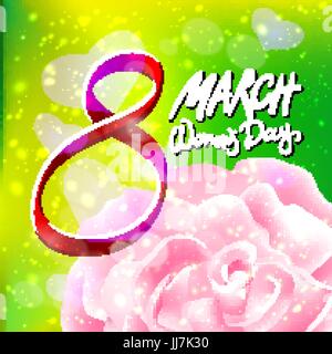 Vektor. 8. März-Frauen-Tag. rosa Rose. grünes Licht Technik Stock Vektor