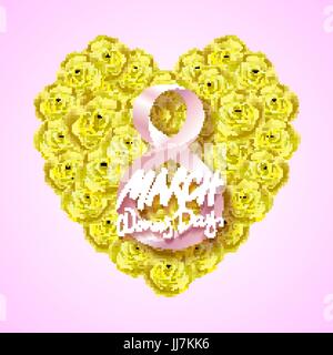8. März-Hintergrund. Muttertag. Grußkarte. Internationalen Womans Tag Herz gemacht von Rosen isoliert Kunst Stock Vektor