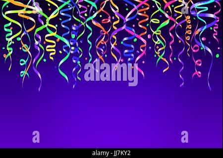 Bunte Konfetti auf blauem Hintergrund. Feier-Vorlage-Bänder. Vektor-Illustration-Kunst Stock Vektor