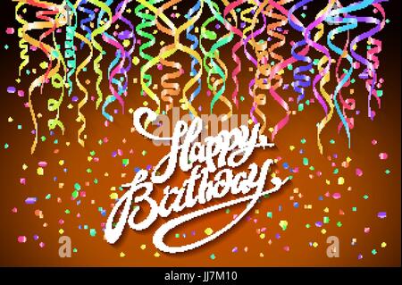 Geburtstag-Hintergrund mit bunten Konfetti - modernen flachen Stil. Happy Birthday Greeting Card auf Hintergrund Vektor Illustrationskunst Stock Vektor
