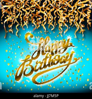 Konzept-Party am blauen dunklen Hintergrund Draufsicht alles Gute zum Geburtstag gold Konfetti Vektor - modernes flaches Design Stil Kunst Stock Vektor