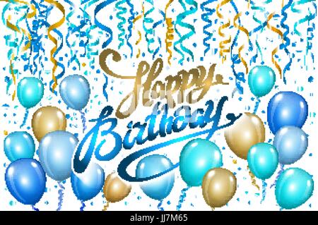 Ballons zum Geburtstag auf schwarz. Gold blau Ballon funkelt Urlaub Hintergrund. Glück-Geburtstag für Sie Logo, Karte, Banner, Web-Design. Glücklich Bir Stock Vektor