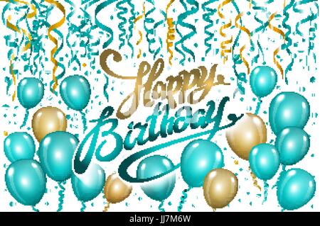 Ballons zum Geburtstag auf schwarz. Gold blau Ballon funkelt Urlaub Hintergrund. Glück-Geburtstag für Sie Logo, Karte, Banner, Web-Design. Glücklich Bir Stock Vektor