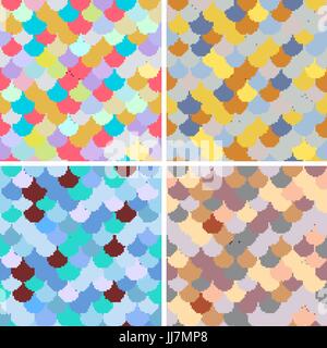 eingestellten abstrakte Musterdesigns Satz. Japanischen Stil, Fischschuppen. Golden, blau, weiß, Farben und Spritzwasser. Vektor-Hintergründe für Stoff, Tapete und wr Stock Vektor