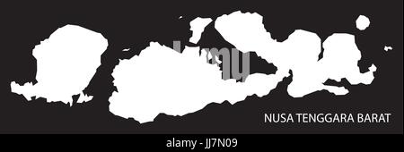 Nusa Tenggara Barat Indonesien Karte schwarze invertierten Silhouette Abbildung Form Stock Vektor