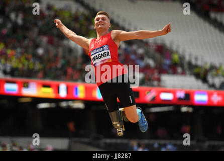 Dänemarks Daniel Wagner in Aktion in die Männer Weitsprung T42 letzte Tag fünf von der 2017 Para Leichtathletik-Weltmeisterschaft in London Stadium. Stockfoto