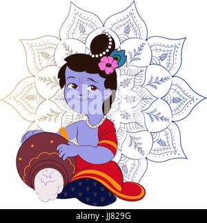 Kreative Cartoon Illustration, Poster oder Banner für Indianerfest Janmashtami Feier Stock Vektor