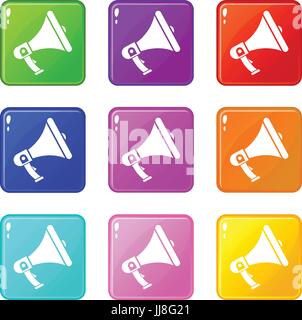 Megaphon Symbole 9 Satz Stock Vektor