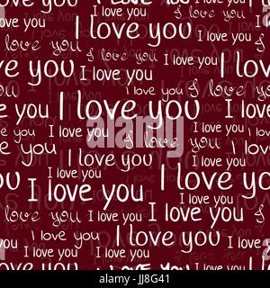 Ich liebe dich, Schriftart Musterdesign. Valentinstag Hintergrund. Weiße Buchstaben und Sätze auf einer Burgund. Für Tapetendesign, Erklärungen der Pauschalreise. Vektor-illustration Stock Vektor