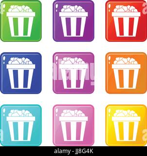 Schachtel mit Popcorn Symbole 9 Satz Stock Vektor