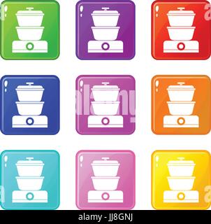 Dampfer Symbole 9 Satz Stock Vektor