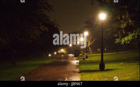 Leer-Park in einer kalten Winternacht Stockfoto