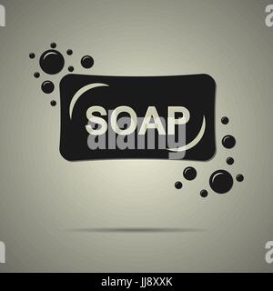 Bad Seife Symbol in flachen Stil, schwarzen und weißen Farben Stock Vektor