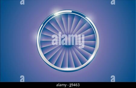 Jet-Engine Turbine mit Chromring im Stil der Retro-Blau-Violett. Detailansicht Flugzeug Motor vorne. Vektor-Illustration Flugzeug Turbo Fan von pl Stock Vektor