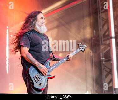 Bridgeview, Illinois, USA. 16. Juli 2017. TOM ARAYA von Slayer während Chicago Open-Air-Musikfestival im Toyota Park in Bridgeview, Illinois Credit: Daniel DeSlover/ZUMA Draht/Alamy Live-Nachrichten Stockfoto